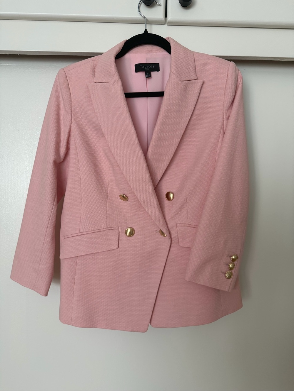 Talbots Light Pink Double-Breasted Blazer with Gold Buttons